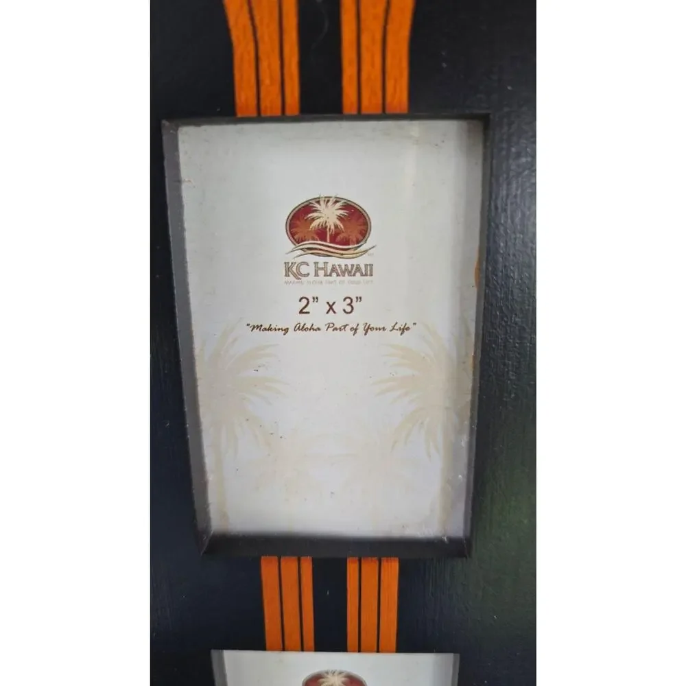 KC Hawaii Surfboard Double Picture Frame 2x3 Black Orange Wood Tabletop Decor